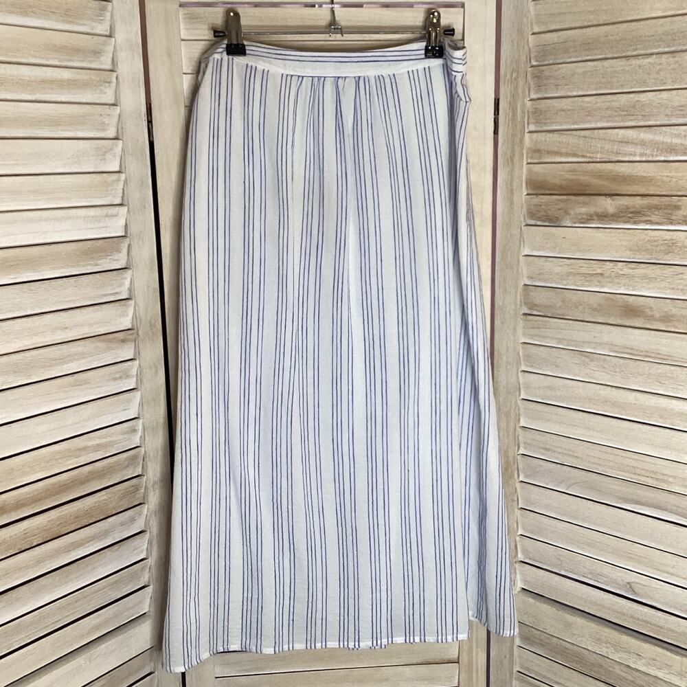 Avec Les Filles Carina White Blue Stripe Side Button Wrap Midi Skirt M - Picture 6 of 9